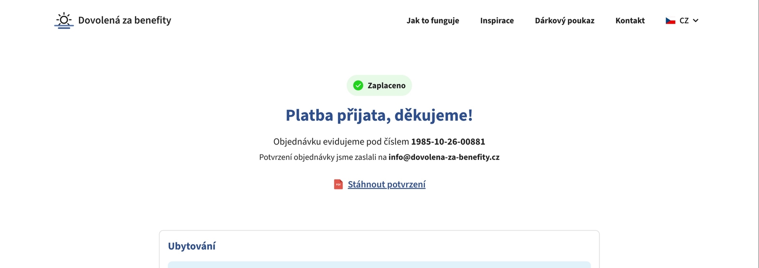 Potvrzení zaplacené rezervace
